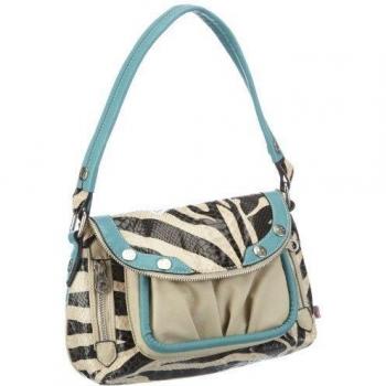 Poodlebags Funkyline - Exotic Remix - French Peanut - zebra petrol - Bolso de hombro de material sintético mujer, color multicolor, talla 25x19x12 cm
