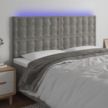 Cabecero con luces LED de terciopelo gris claro 180x5x118/128 cm