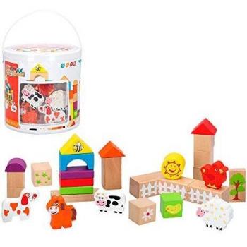 WOOMAX Cubo 50 bloques & figuras de madera natural