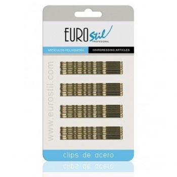 Eurostil Clips de Acero para Pelo 50 mm Color Bronce, Paquete de 24 Unidades