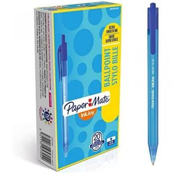 Paper Mate InkJoy 100RT - Bolígrafo retráctil, punta media de 1 mm, paquete de 20, color azul