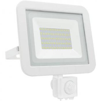 Proyector LED con sensor blanco Matel 50W, tipo de producto: proyector LED, características: potencia de 50W, sensor de movimiento, diseño plano y color blanco
