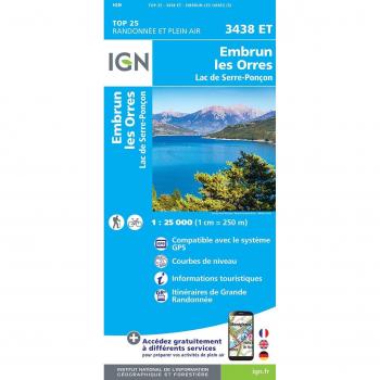 Mapa Topográfico 3438ET Embrun - Les Orres - Lac de Serre-Ponçon 1:25,000