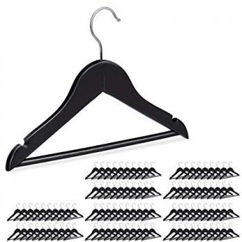 Pack 100 Perchas Infantiles de Madera con Gancho Giratorio, Negro, 19.5 x 30.5 x 1 cm