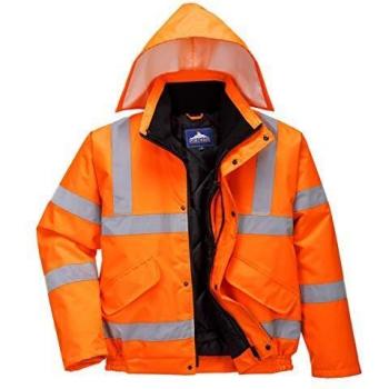 Portwest S463ORR4XL Hi-Vis Bomber Jacket, Regular, Size 4X-Large, Orange