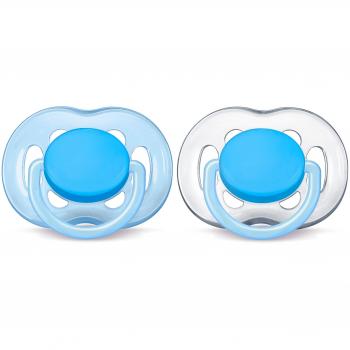 Philips Avent SCF178/27 - Pack de 2 chupetes ventilados lisos para niño de 6-18 meses, color azul/transparente