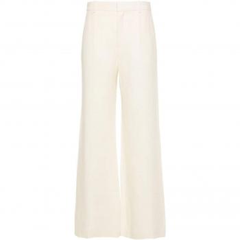 Chloé Women's White Linen Wide Leg Trousers, Size S, CHC24SPA06