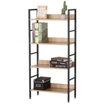 Estantería de 4 niveles COLORADO - Metal negro y madera clara - 60 x 28 x 126 cm