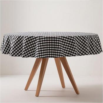 Mantel redondo antimanchas vichy negro con acabado en algodón de tacto suave y caída natural