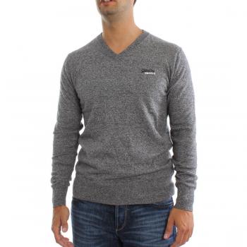 Superdry Hombre Etiqueta de color naranja con cuello en V de punto, Gris, XX-Large