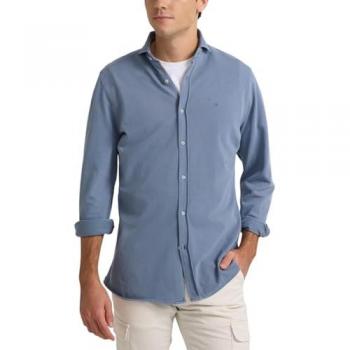 Silbon - Camisa Sport Lisa Punto Azul Manga Larga para Hombre Talla M