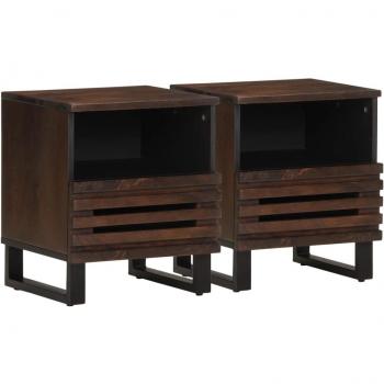 Mesitas de noche 2 piezas 40x34x46 cm de madera maciza de mango Marrón