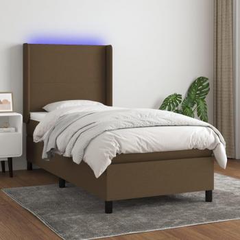 Colchón de cama box spring suave con tela LED marrón oscuro 100x200 cm