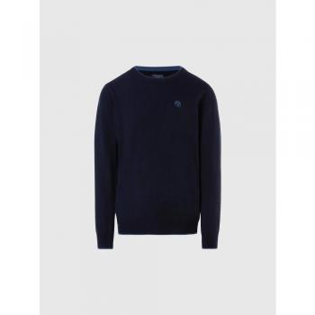 North Sails Blue Fabric Shirt - Size S, North Sails Round-neck Knitwear for men, Blue, Size: S Embroidered Crew Neck Sweater made of Fibers