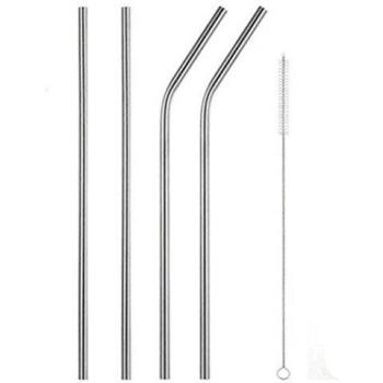 Hrph 4pcs Stainless Steel Drinking Reusable Bend/Straight Straws with Brush for 30/20 Oz YETI RTIC Tumbler Cup