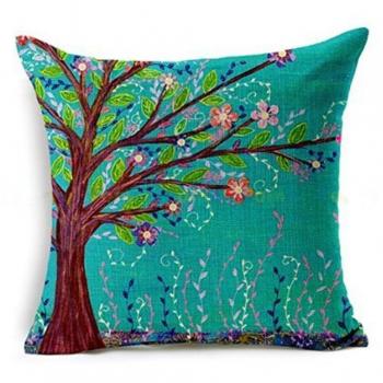 Hangood Fundas de Cojín Almohada Algodón de Lino Decoración Sofá Coche Cama Árbol de la vida 45cm x 45cm