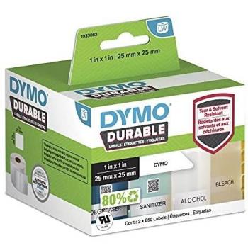 Dymo LW 2x Rollo de 850 Etiquetas Industriales 25x25mm Blanco, etiquetas cuadradas negro sobre blanco 25x25mm