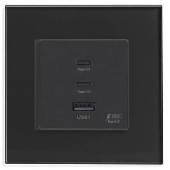 Cargador inteligente 65W USB tipo A + 2x tipo C KOOB frontal cristal negro