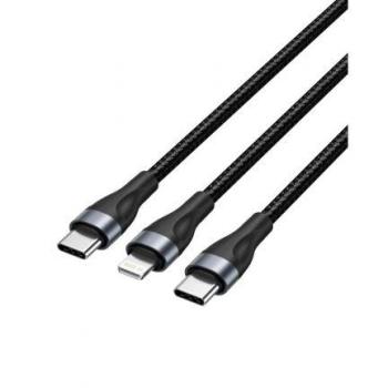 Cable de Carga USB-C a USB-C y Lightning Vention - 1.2m - 60W/3A - 480Mbps - Aluminio/PVC - Color Negro
