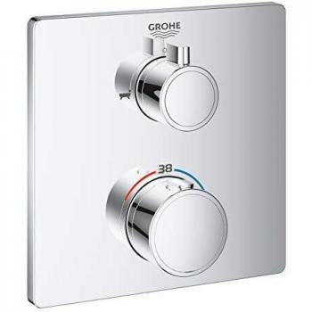 Grohe 24080000-Batería de ducha Grohtherm con termostato, color Cromo, Cuadrado