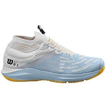 Wilson Kaos 3.0 SFT, Zapatilla de Tenis para Todo Tipo de Terreno, tenistas de Cualquier Nivel para Hombre, Blanco/Azul Claro/Dorado, 46 2/3 EU