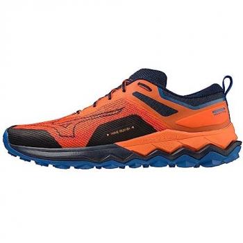 Mizuno Zapatillas de Trail Running Wave Ibuki 4, características: para hombres, colores rojo y azul claro, talla 44.5 EU, diseño en naranja, azul y negro