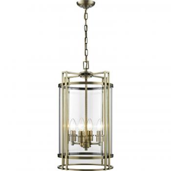 Lámpara colgante de techo Eaton 4 bombillas latón antiguo y vidrio