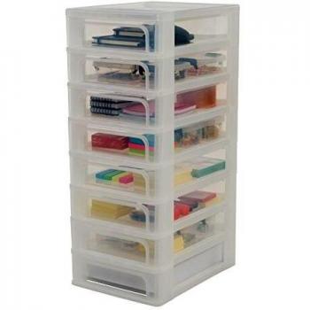 Iris Ohyama OCH-2080, Torre de Almacenamiento con 8 cajónes-Organizer Chest OCH-2080-Plástico, Blanco/Transparente, 60 L, 26 x 35,5 x 65,5 cm, 8 x 4 L