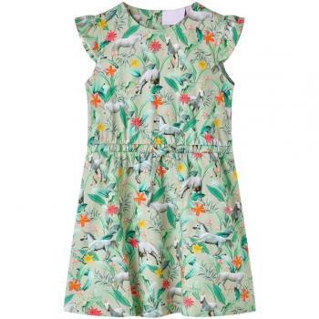 Vestido infantil con mangas volantes caqui claro 140