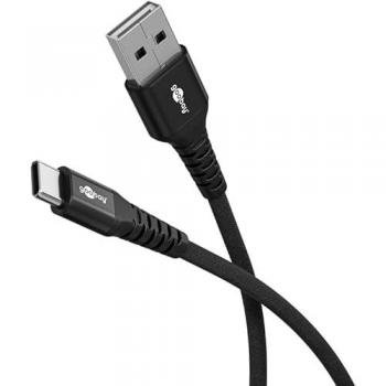 Cable de Carga y Sincronización USB-A a USB-C 60W, 1m, Textil Flexible Supersuave, Negro - Goobay 74526