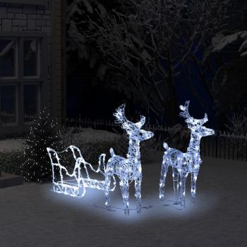Decoración navideña renos y trineo acrílico con 160 LEDs de 130 cm