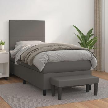 Cama box spring de muelles con colchón gris 90x190 cm en cuero sintético