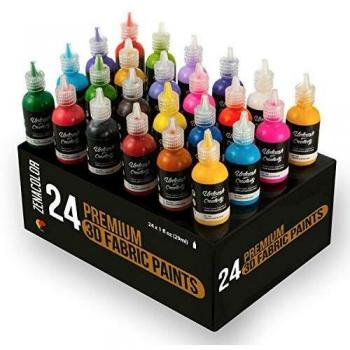 Zenacolor Caja Pinturas Tela 3D - 24 Colores Intensos en Botes