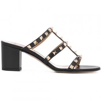 Valentino Garavani Women's Rockstud Leather Sandals, Black, Size 36.5