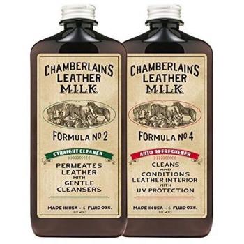 Chamberlain's Leather Milk - Straight Cleaner No. 2 y Auto Refreshener No. 4 - Set de limpiador y acondicionador naturales - Para el cuero del coche - Con 2 almohadillas - 0.18 L