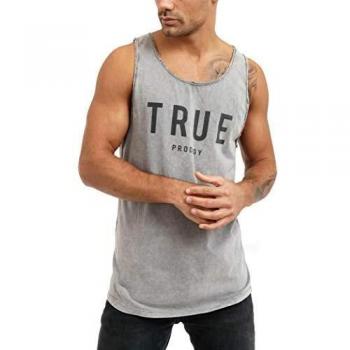 trueprodigy Casual Hombre Marca Camiseta De Tirantes con impresión de Logotipo Ropa Retro Vintage Rock Vestir Moda Cuello Redondo Sin Manga Slim Fit Designer Tank Top, Colores:Darkgrey, Tamaño:S