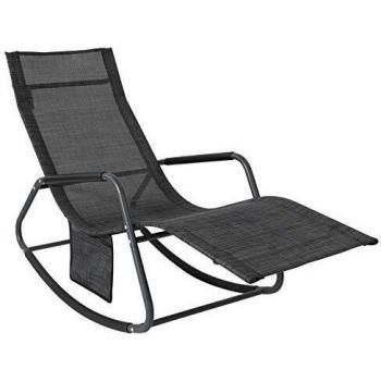 Tumbona Mecedora Exterior con Bolsillo Lateral, Estructura de Hierro, Malla Transpirable Teslin, Soporta hasta 150 kg, OGS47-MS