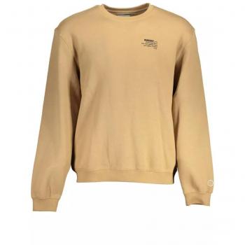 Guess Jeans Beige Cotton Sweater - XL, Sweatshirts, male, Beige, Size: XL, Regular Fit, Crew Neck, Logo Embroidery