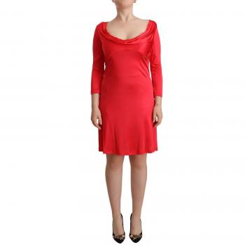John Galliano Red Viscose 3/4 Sleeves Deep Round Neck Sheath Dress - IT44|L