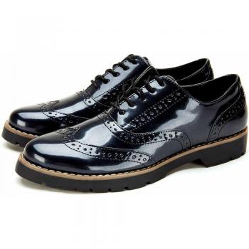 Zapatos de Cordones Oxford Derby para Mujer - Zapatos Brogue Mujer Negro, Zapatos Casual Mujer de Cuero Artificial, Apto para Todas Las Estaciones YKM001-BLACK-39