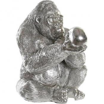 Estatua decorativa de resina gorila plateado con detalles realistas
