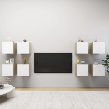 Mueble de pared para TV vidaXL 8 uds blanco roble Sonoma 30,5x30x30 cm