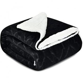 Amazon Brand-Umi Manta para Sofá 150 x 200 cm, Manta de Sherpa y Franela Reversible Suave y Cálida Invierno, Manta Polar, Manta Pelo Microfibra para Sofá Cama Coche Sillón, Negro