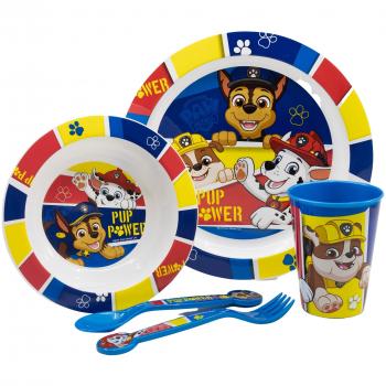 Set de Vajilla Infantil Reutilizable Patrulla Canina 5 Piezas Apta para Microondas (Vaso, Plato, Cuenco y Cubiertos)