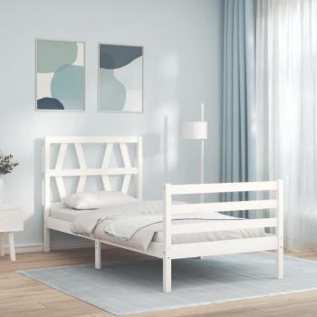 Cama de madera maciza con cabecero blanco 90x200 cm
