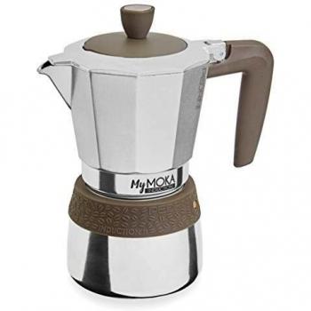 Cafetera Italiana MyMoka Inducción 6 Tazas Acero Inoxidable Marrón y Cromo Lucido