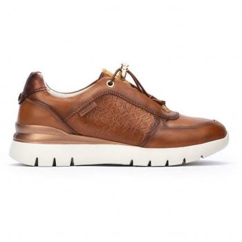 Pikolinos - Zapatilla de mujer de piel con plataforma ASTURIAS W9C-6607, color camel, diseño deportivo con cuña