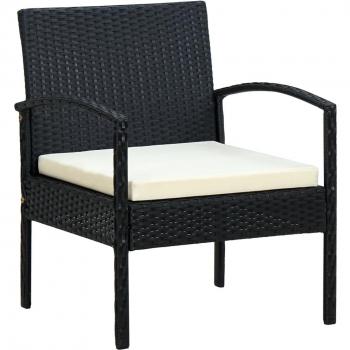 Black Poly Rattan Garden Chair with Cushion