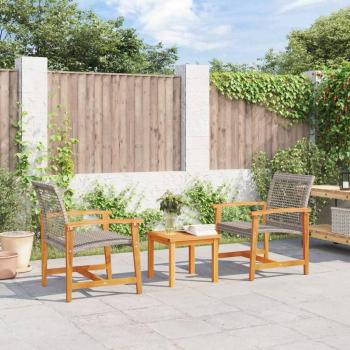 Juego de bistro de 3 piezas ratán PE y madera de acacia Negro, Gris, Beige Conjunto Terraza Muebles Jardín Exterior