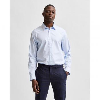 Selected Homme Slim Fit Long Sleeve Dress Shirt 100% Cotton Light Blue